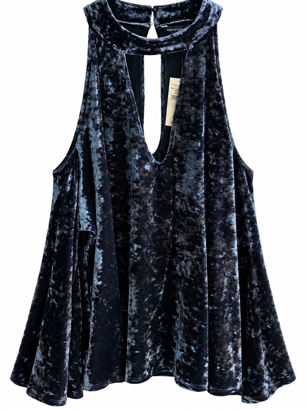 American Eagle Outfitters Crushed Velvet Keyhole Shirt - Blue